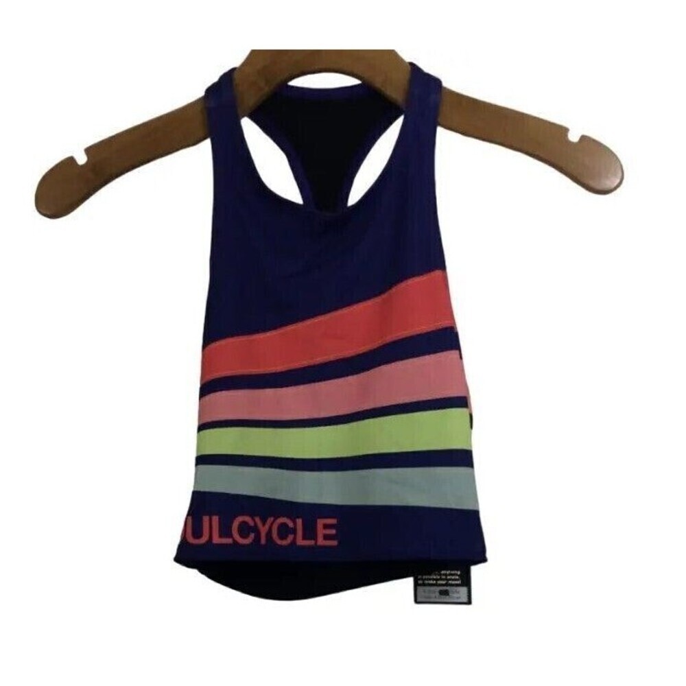 SoulCycle Peek-A-Boo Racerback Halter Sports Bra Blue Rainbow Striped Size S/M